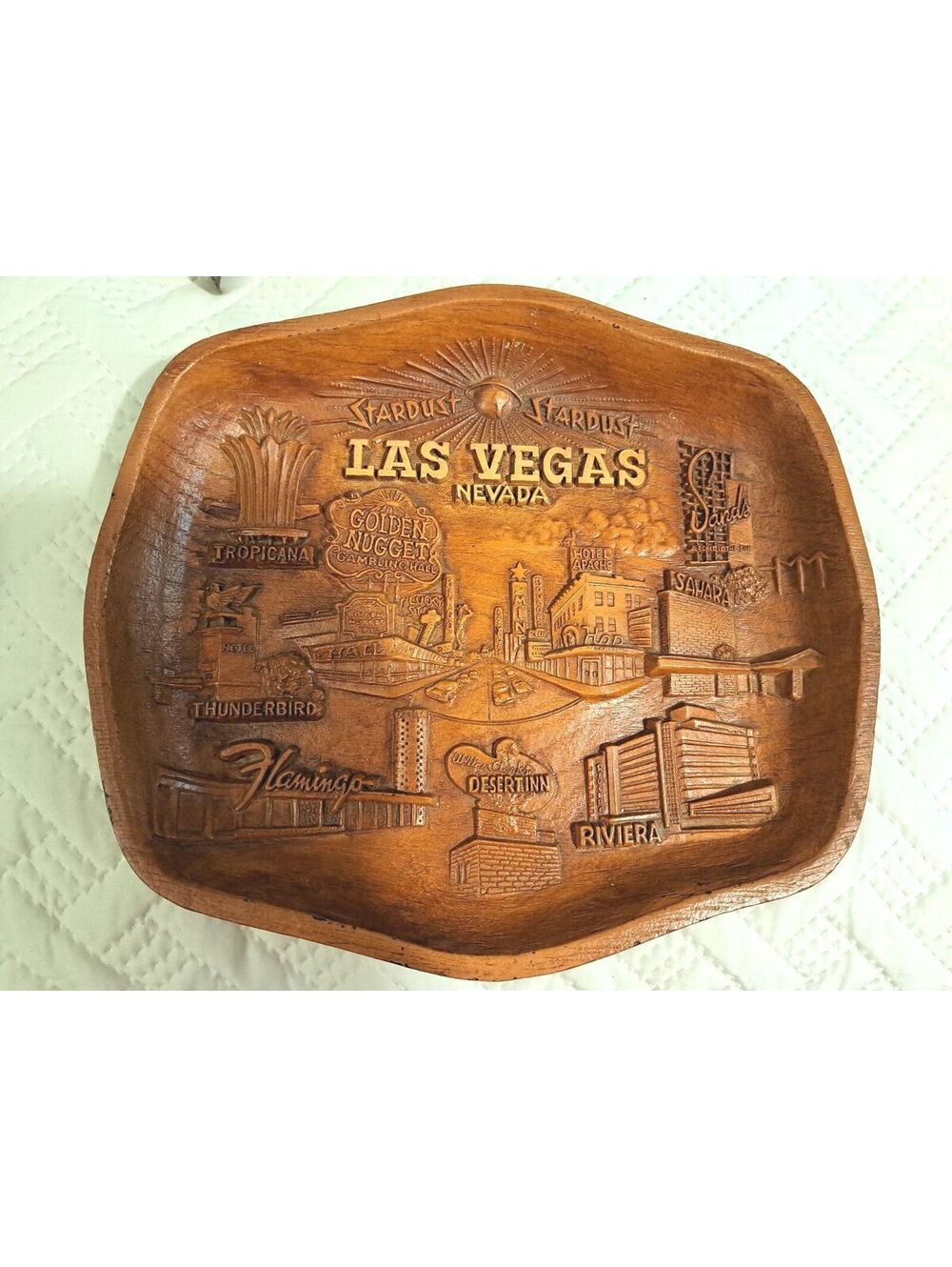 Vintage Mid-Century Las Vegas Faux Wood Resin Tray Tropicana Stardust Sands